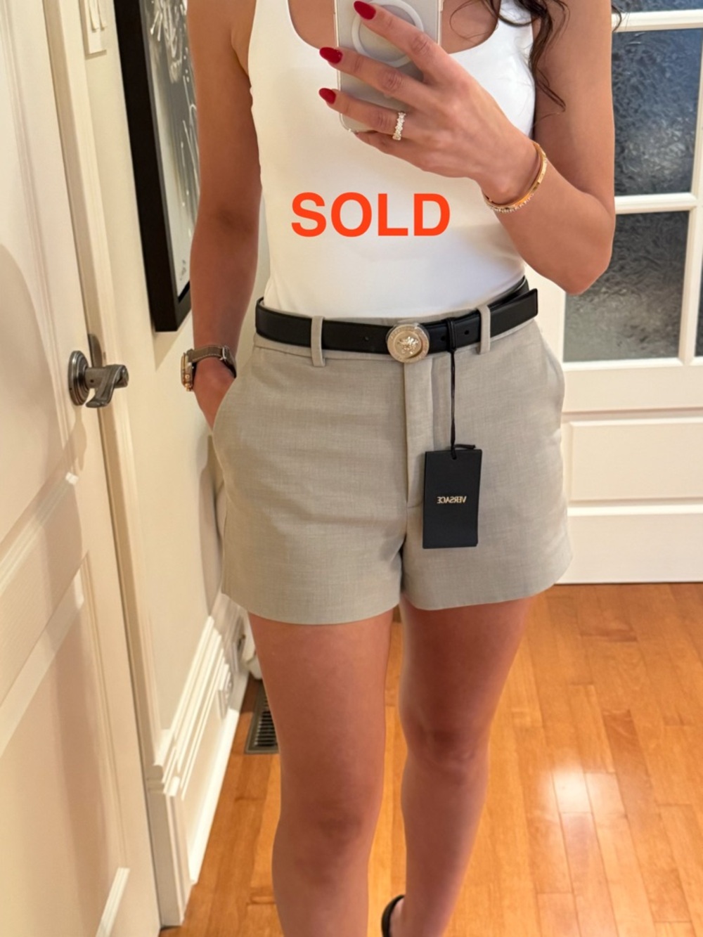 Versace Black Leather Belt with Silver Medallion Buckle